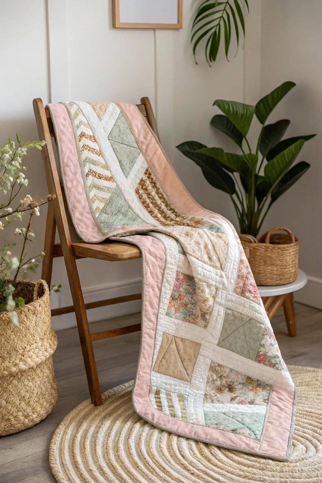 Embrace the art of simplicity with the Jelly Roll Chase quilt back, where elegance meets handcrafted charm.