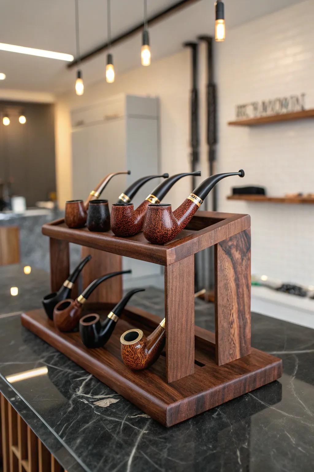 Showcase your collection with style: The perfect blend of function and elegance in a pipe display rack.