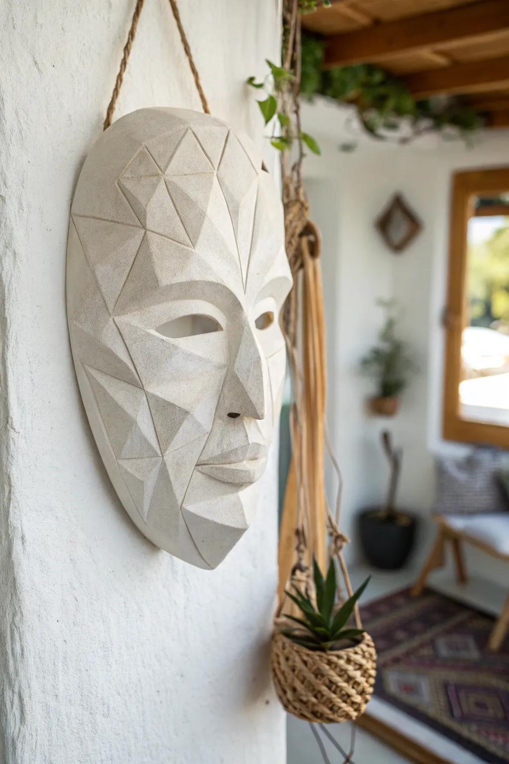 Elevate your space with the elegance of geometric design. This plaster mask adds a modern touch to any minimalist decor.