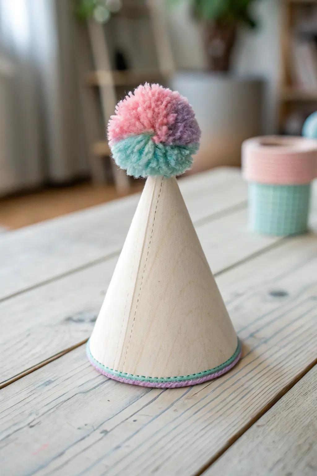 Celebrate in style with these charming pom pom party hats, where simplicity meets playful elegance.