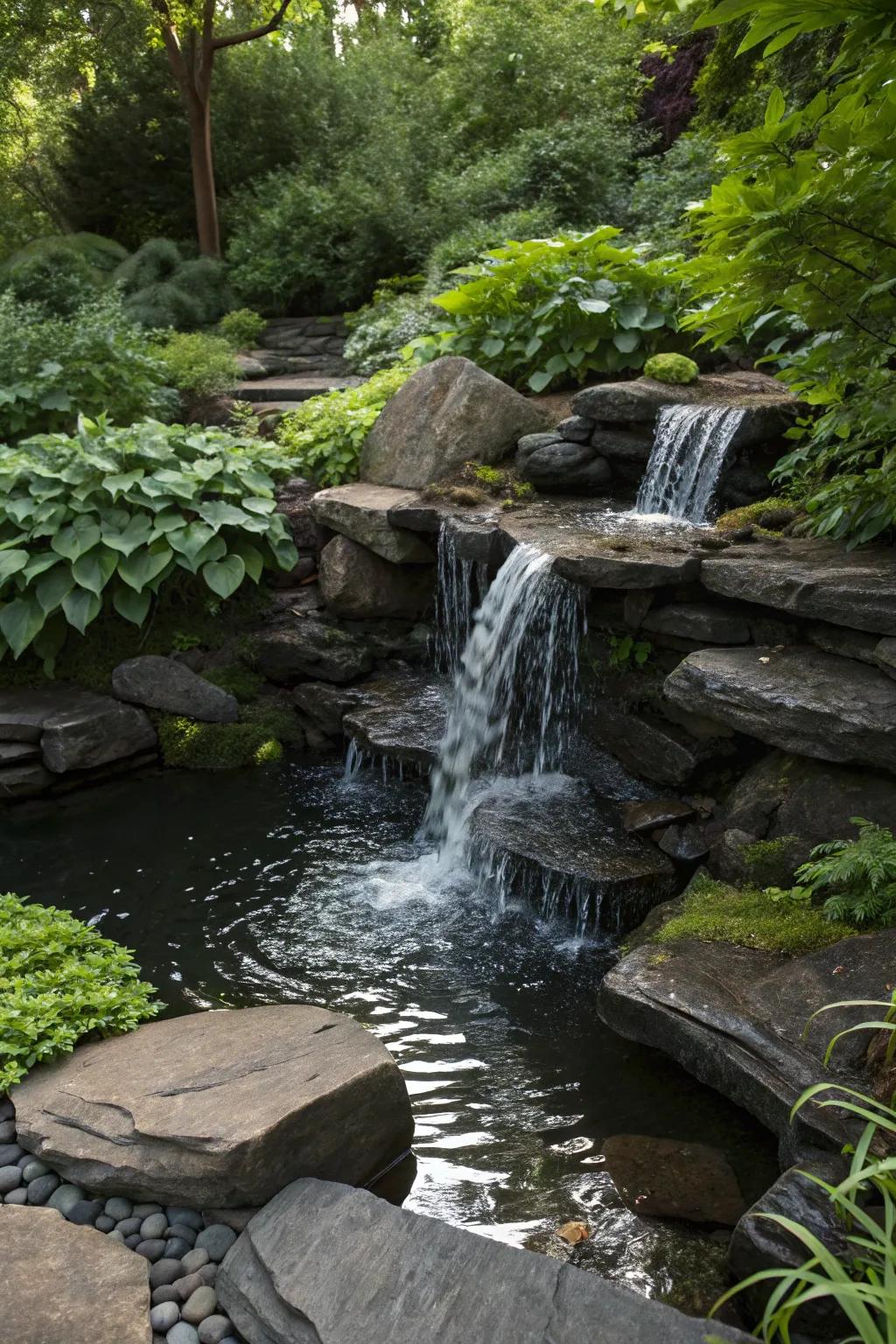 Transform your space with a sleek pondless waterfall that turns any unsightly area into a serene oasis.