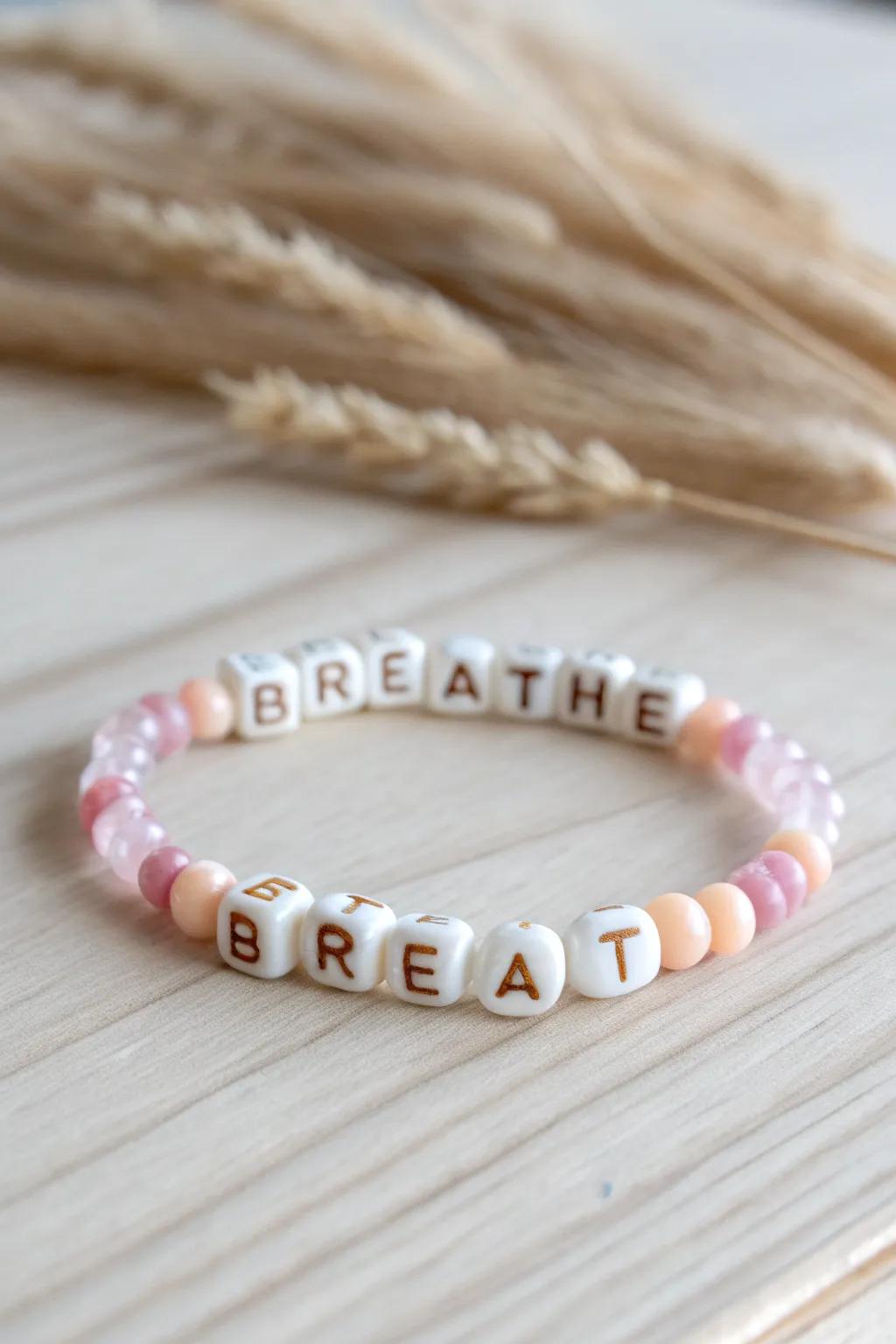 Keep calm and carry on with this charming 'Breathe' pony bead bracelet, blending Scandinavian minimalism with boho warmth.