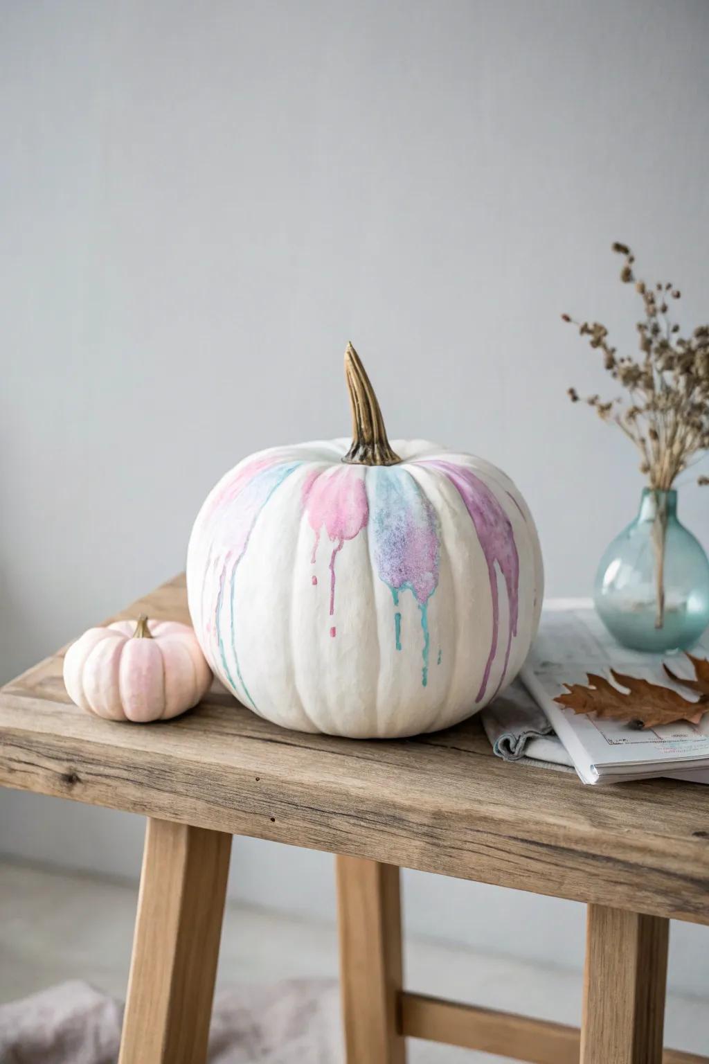 Embrace the art of simplicity with a watercolor drip pumpkin—each one a unique masterpiece in soft, dreamy tones.