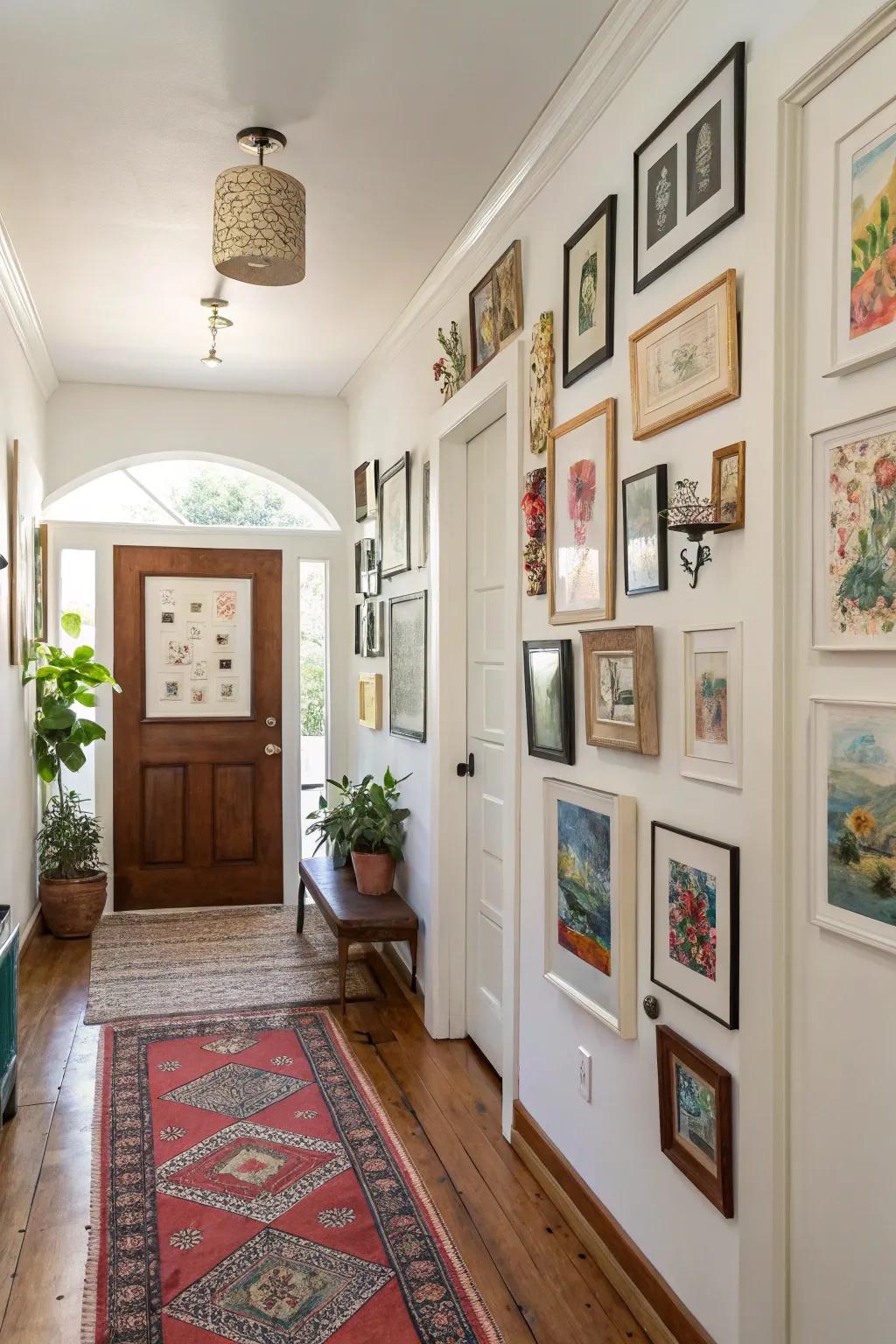 Artful wall decor adds personality and style to the entryway.