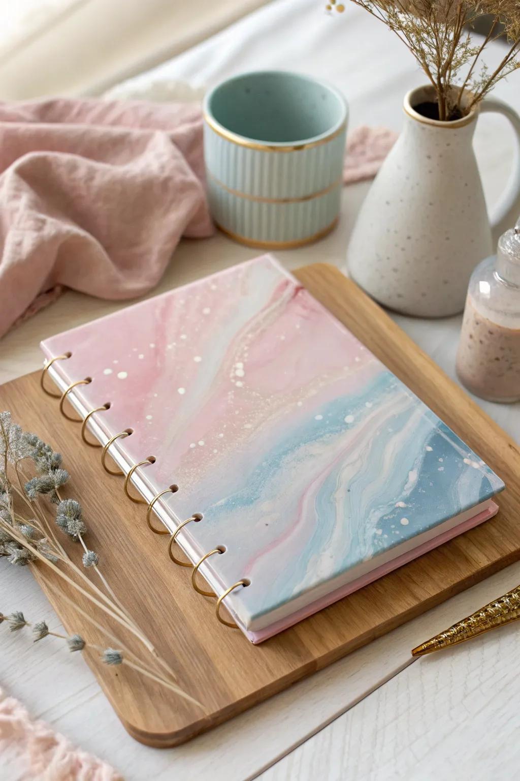 Craft your dreams in soft pastels with this resin notebook, where simplicity meets subtle elegance.