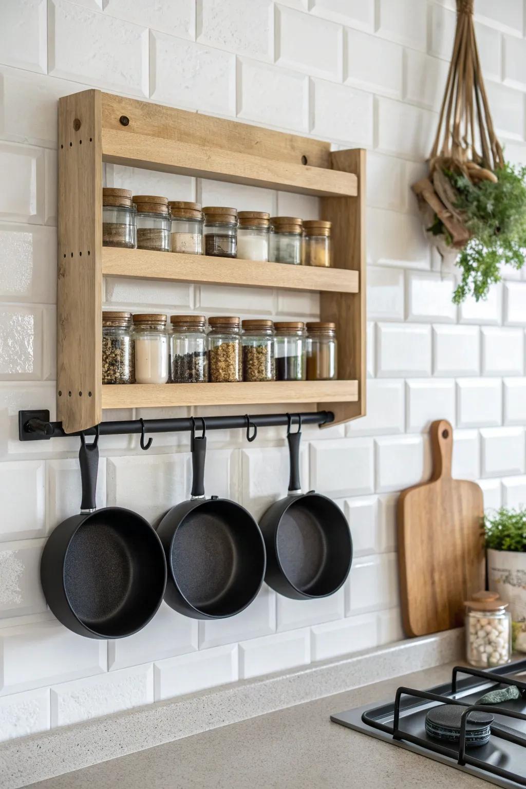 Elevate your kitchen's style and functionality by utilizing vertical space with chic storage solutions.