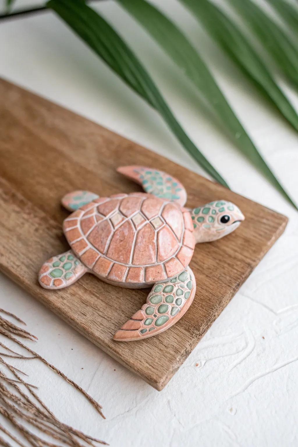 Bring the ocean's charm to your fridge with this handcrafted sea turtle clay magnet.