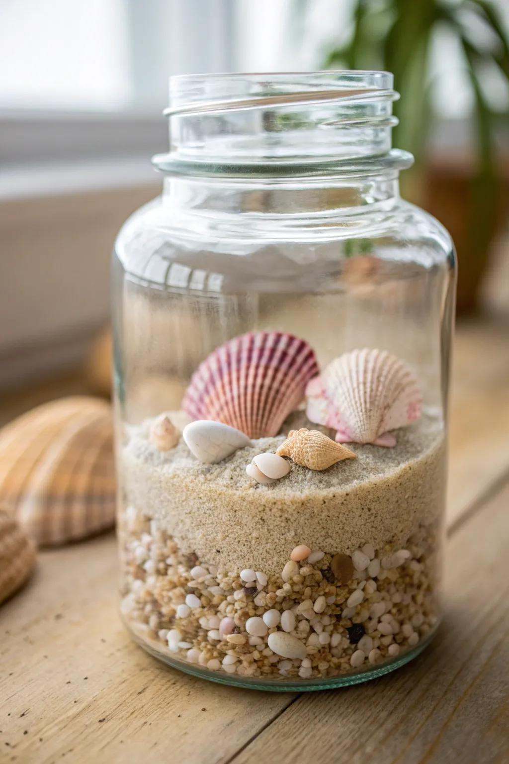 Capture the essence of the coast with a beautifully layered beachscape in a jar.