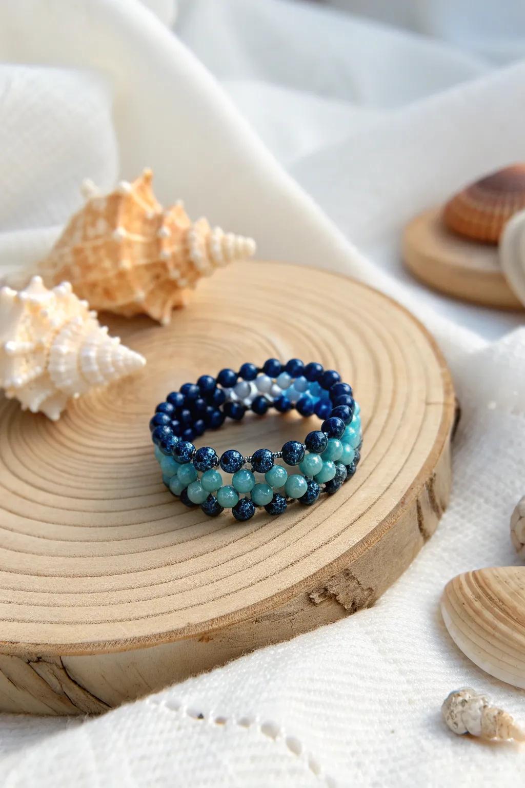 Dive into seaside serenity with this Ocean Blues bead ring, capturing the beauty of the waves in every detail.