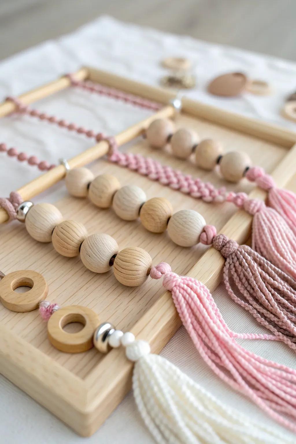Discover the beauty of focus and creativity with our minimalist bead threading sensory board.
