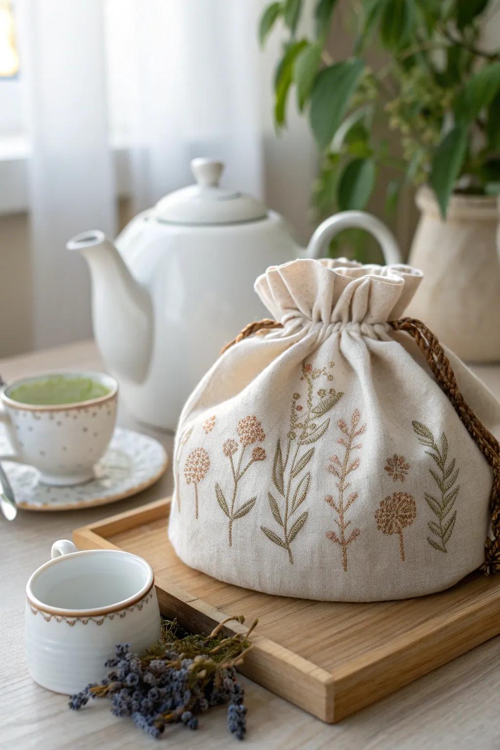 Embrace the warmth of handcrafted elegance with this charming tea cozy, the perfect gift for tea lovers this Christmas.