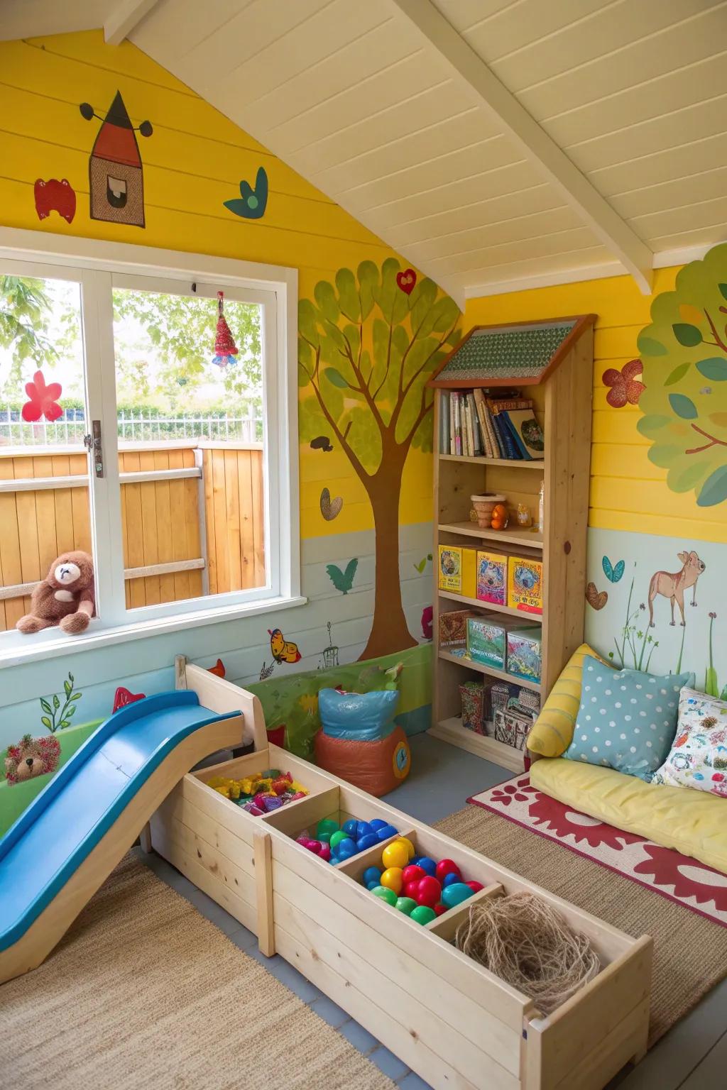 Transform your shed into a vibrant play paradise for endless fun and imagination.