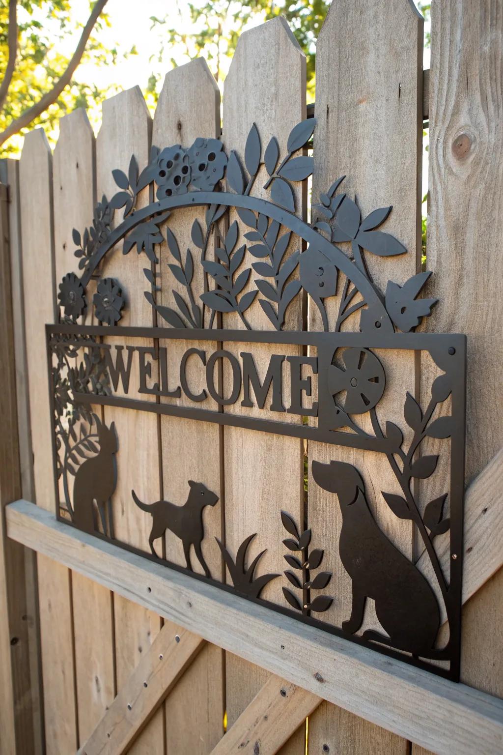 Welcome guests with artful elegance: a stunning sheet metal welcome sign that adds charm to any entryway.
