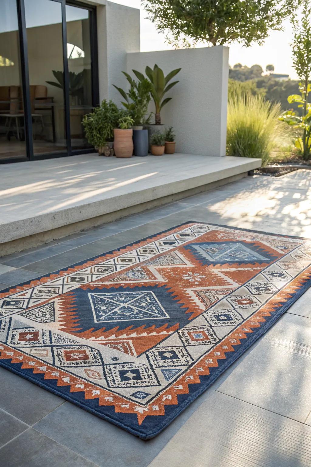 Transform your patio with a stylish outdoor rug that adds color and character effortlessly.