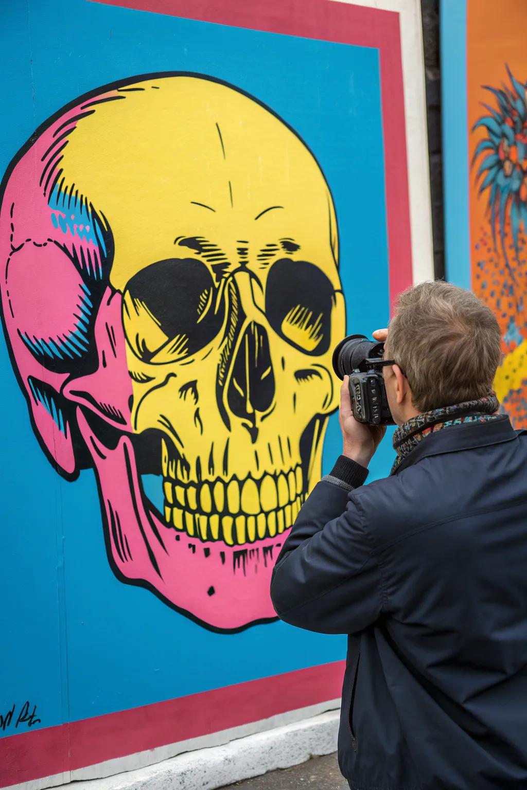 Bring retro vibes to life with this bold pop art skull design.