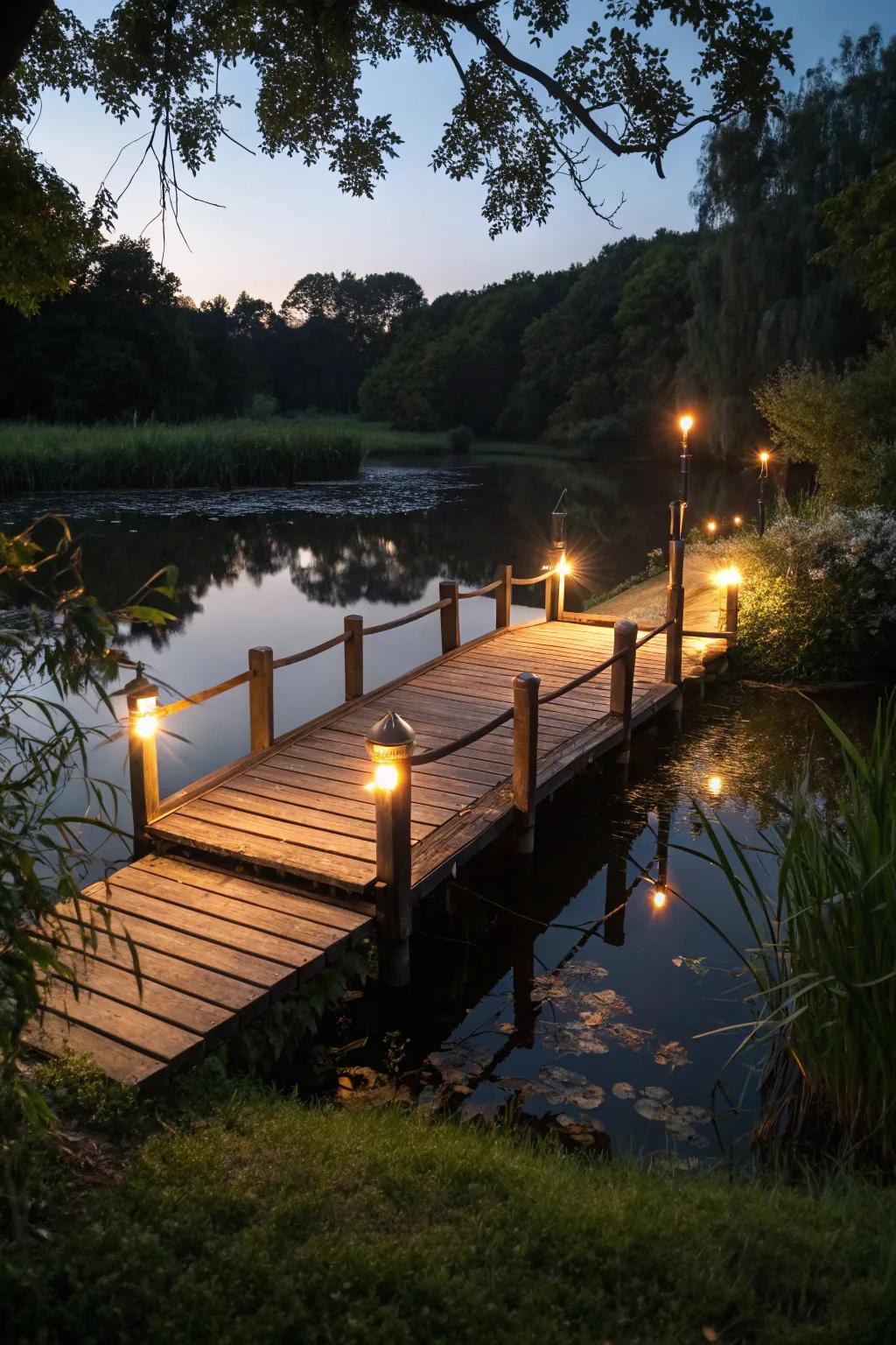 Transform your dock into a nighttime oasis with solar-powered lighting.