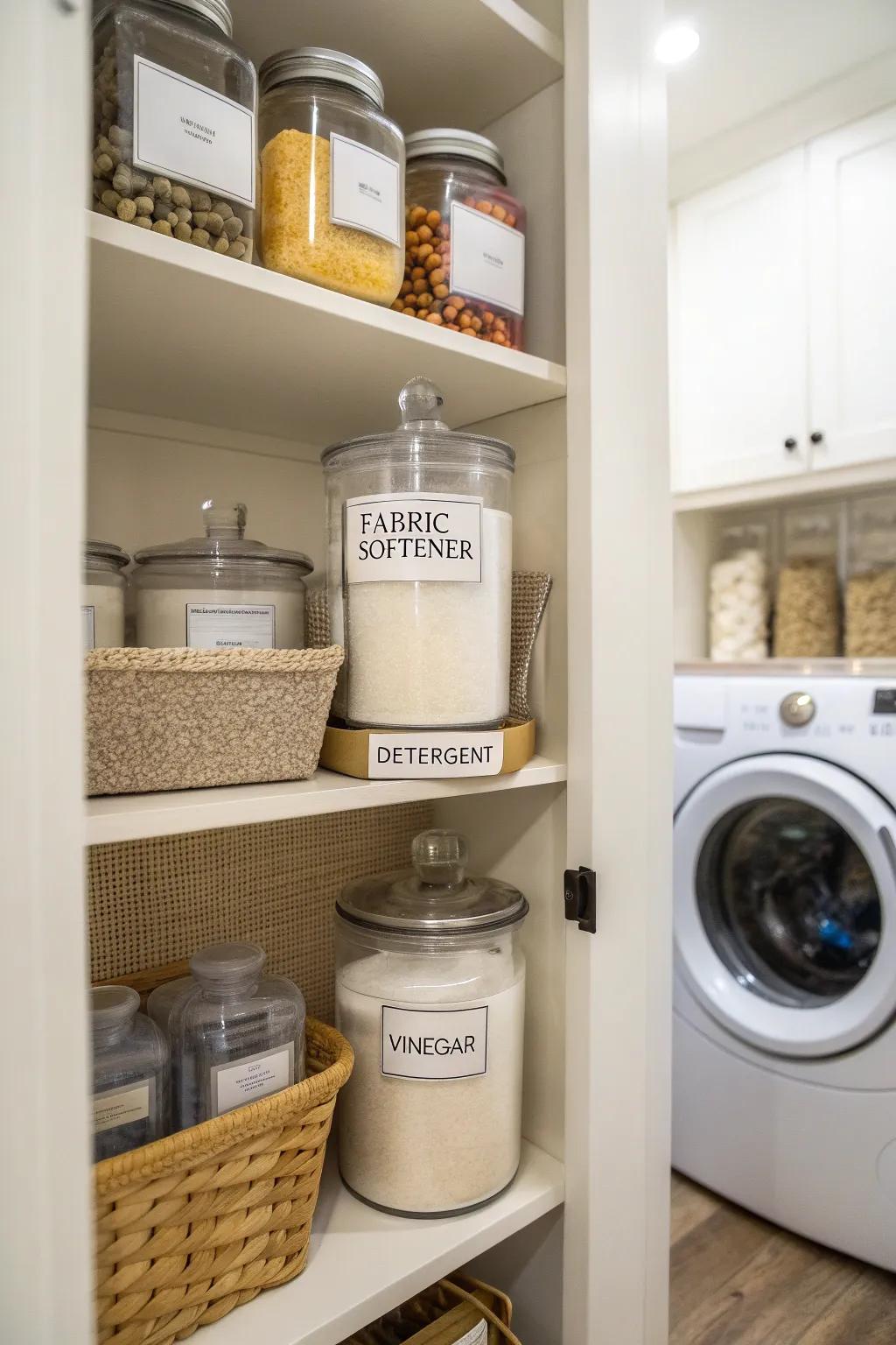 Keep your essentials organized with clearly labeled storage.