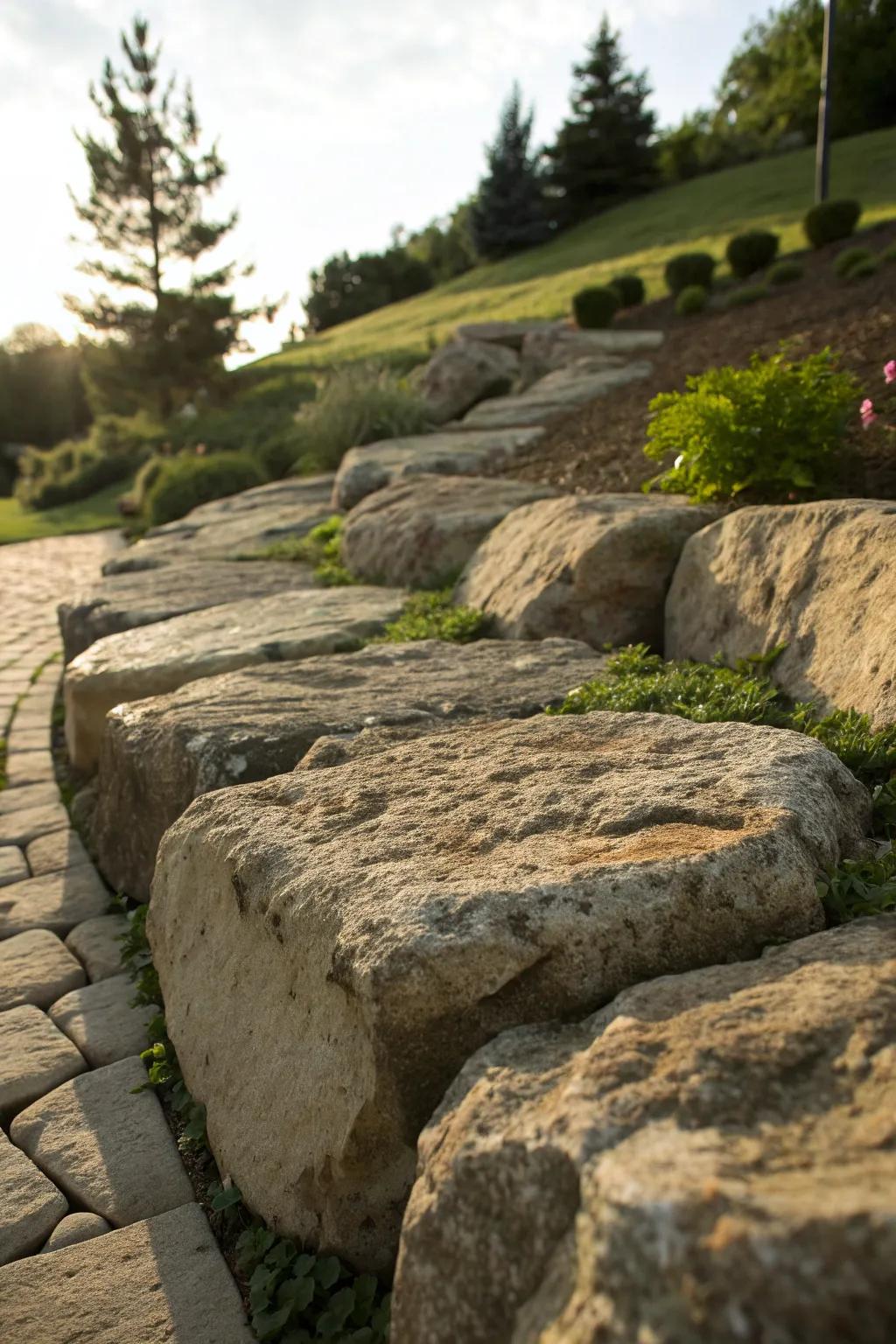 Transform your garden with the natural beauty and functionality of rugged stone edging.