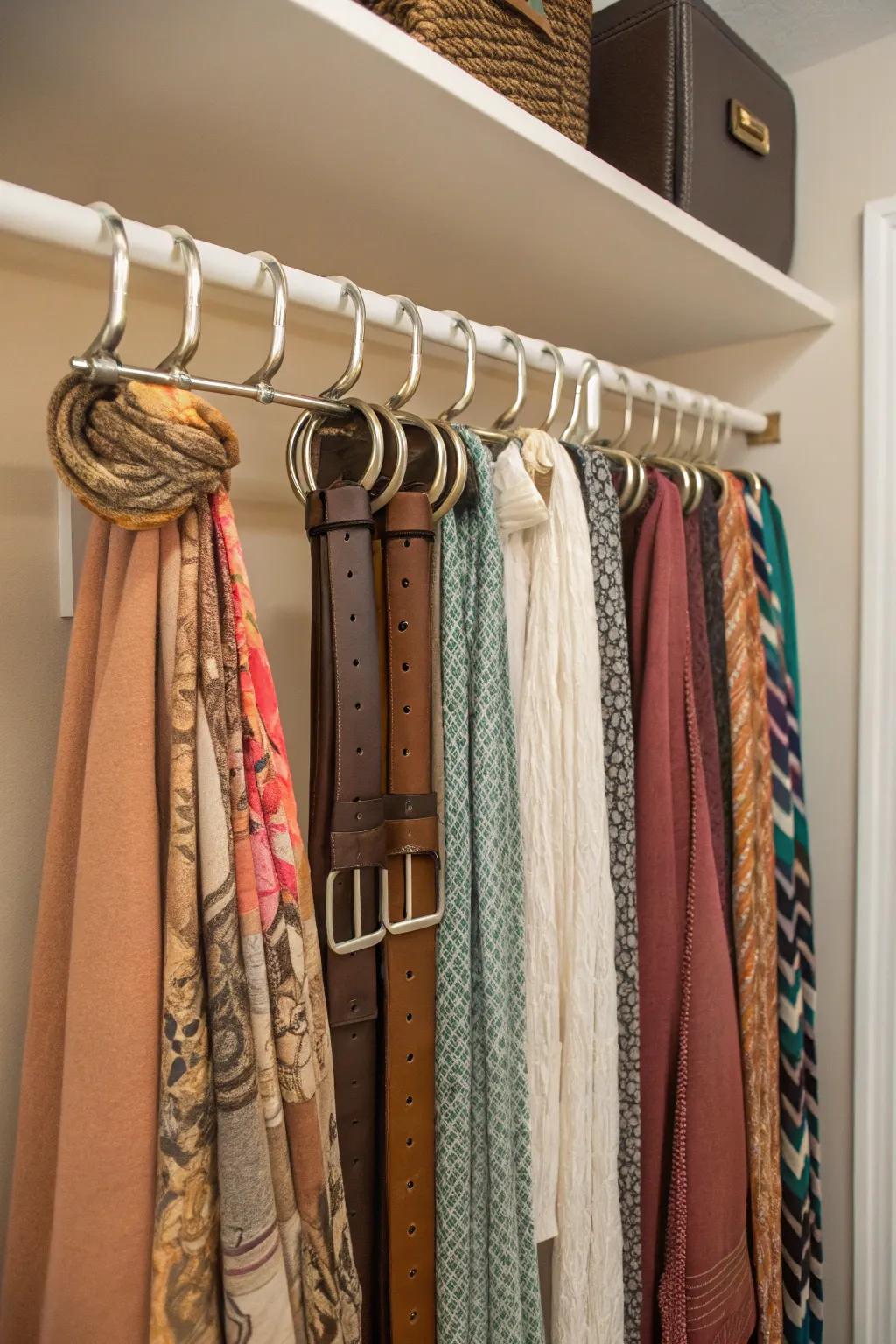 Modified hangers provide clever storage for accessories.