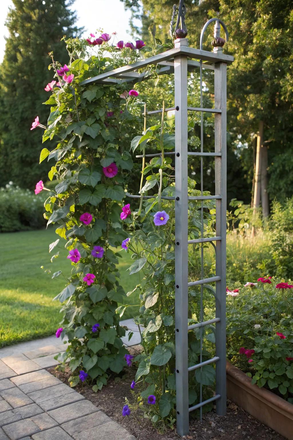 Transform your garden with a stylish T-post trellis – where function meets floral beauty!