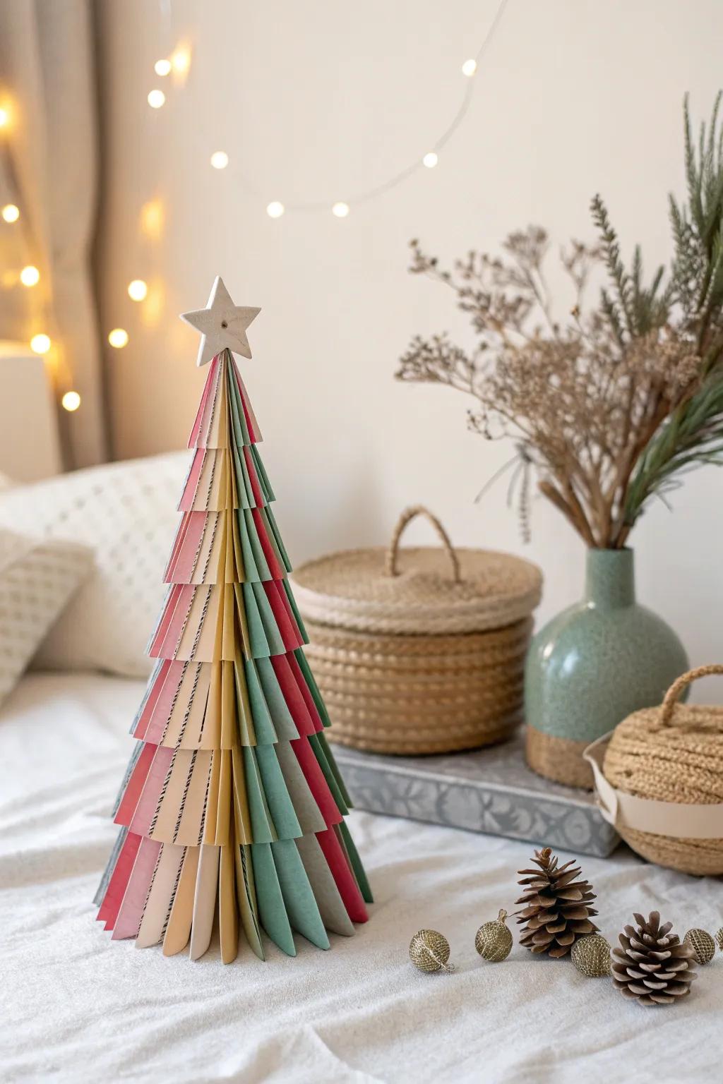 Crafting Joy: A Scandinavian-inspired paper strip Christmas tree made with love and creativity.