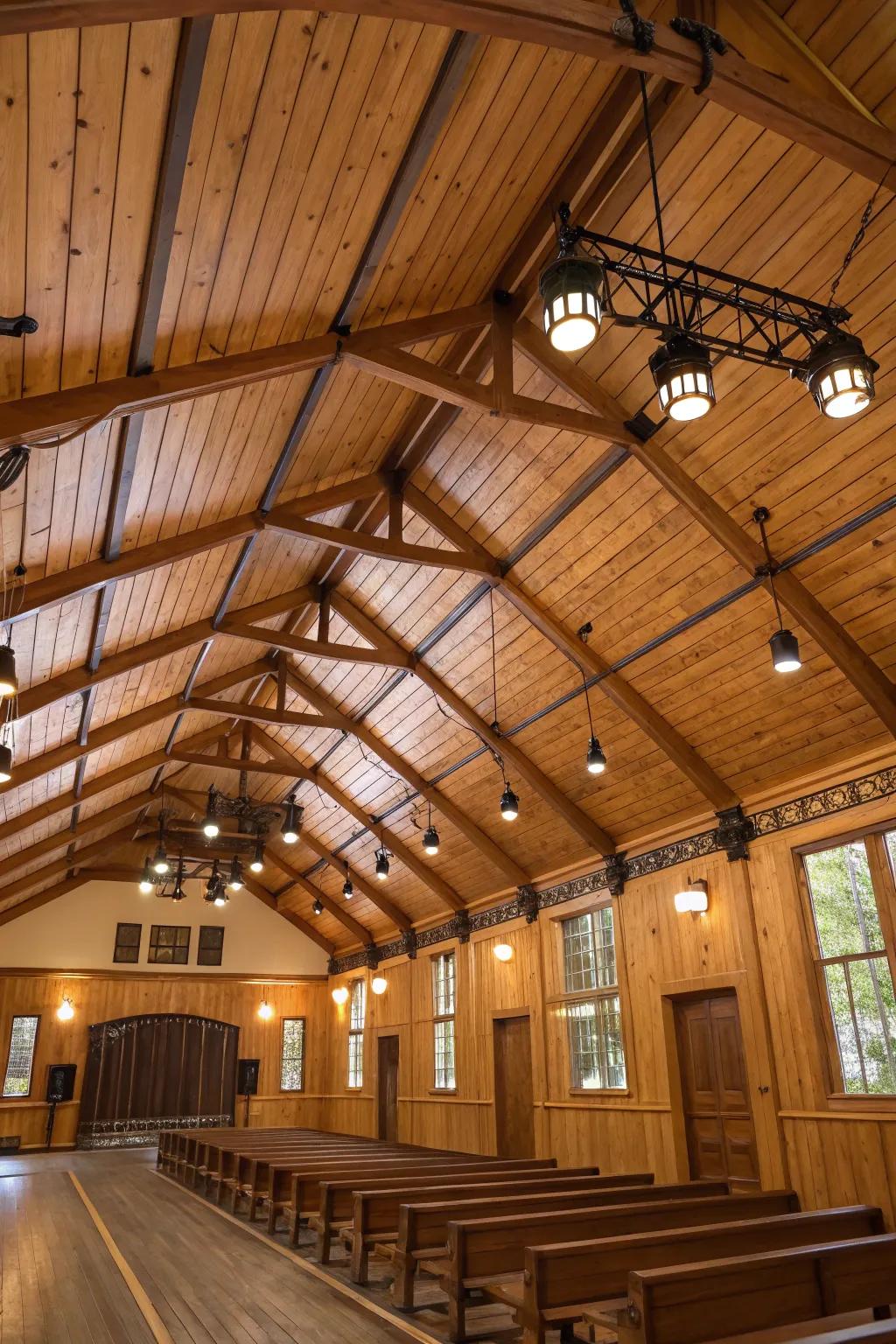 Track lighting beautifully showcases the rich textures of wooden interiors.