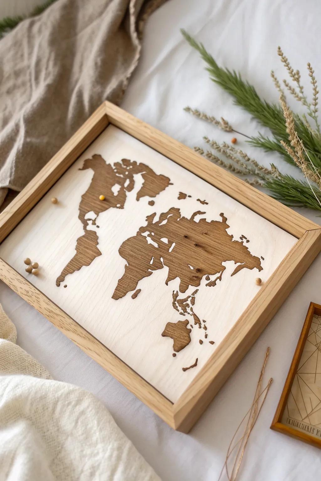 Capture your wanderlust in style with this exquisite World Map shadow box—your travels, elegantly displayed.
