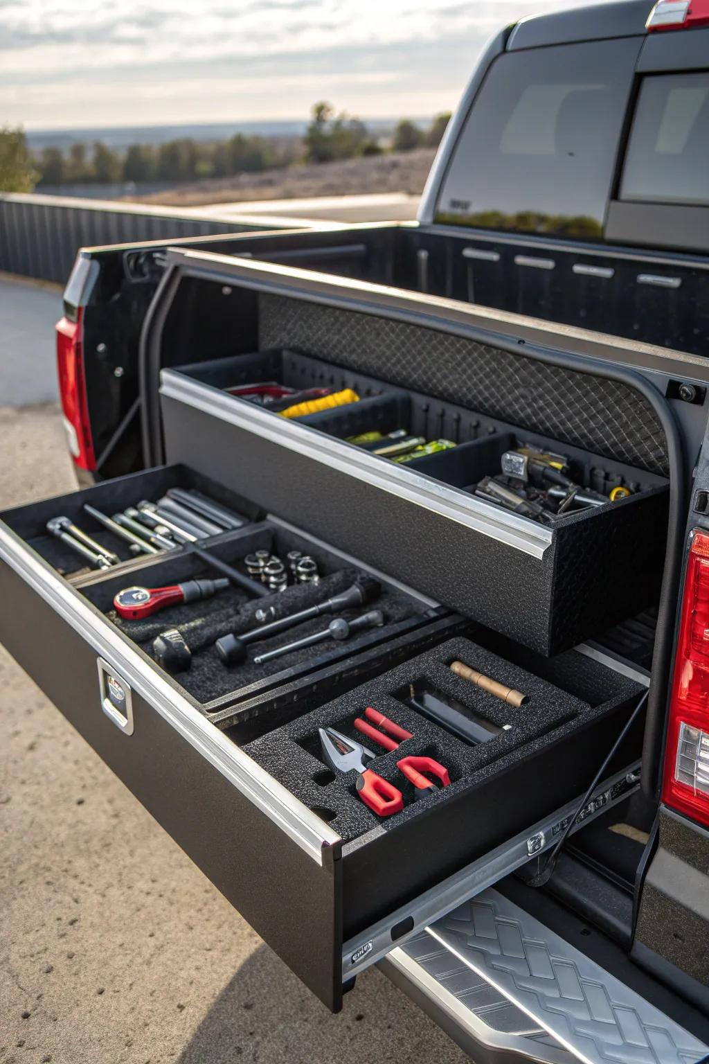 Elevate your truck toolbox game with customizable organization for every tool and task.