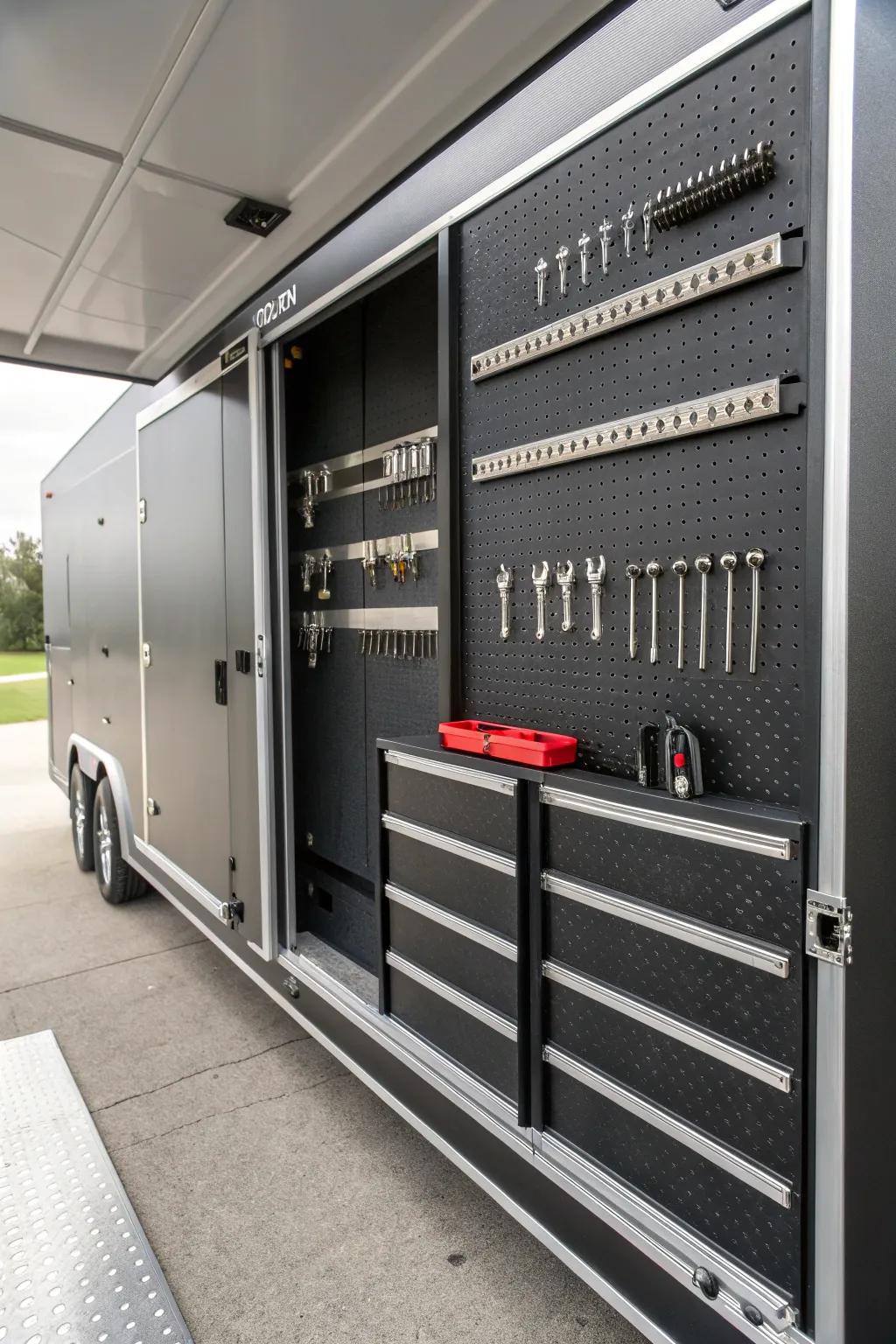 Elevate your trailer organization with sleek magnetic wall storage. Perfect for the modern craftsman.
