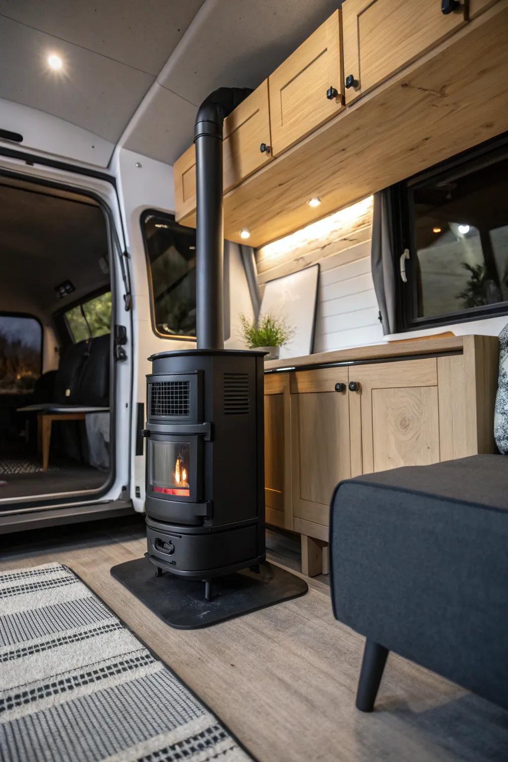 Stay warm on the road with this sleek, fuel-efficient heater—your ultimate companion for cozy van adventures.