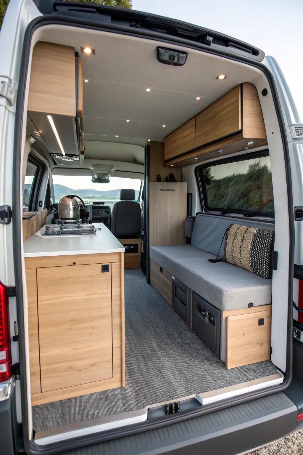 Discover the perfect blend of style and functionality with this expertly designed van conversion floor plan.
