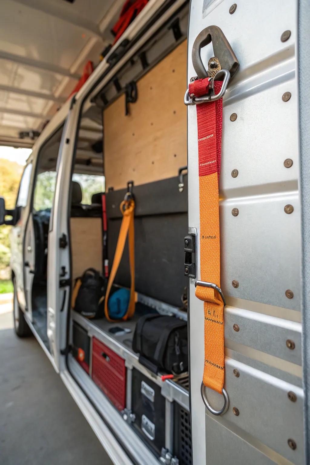 Master the art of secure transit with strategically placed lashing points in your van.