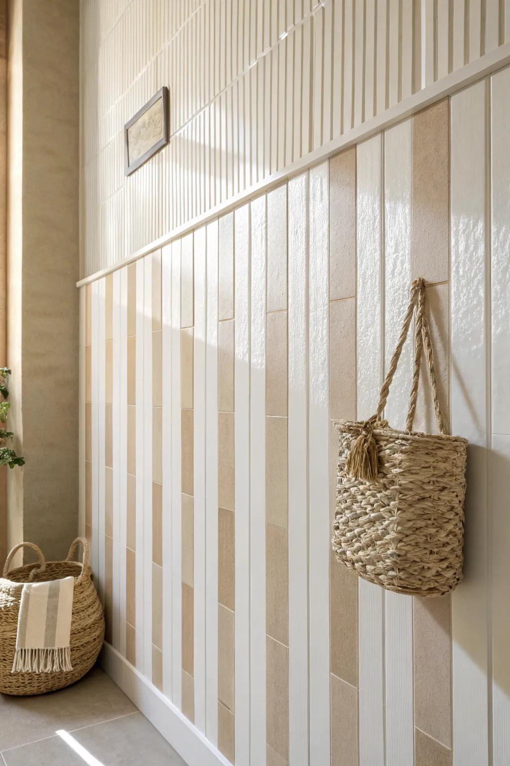 Transform your space with the subtle elegance of textured stripes, blending matte and glossy finishes for a chic, minimalistic look.