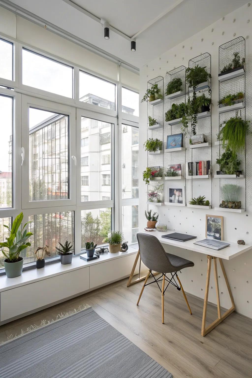 A study with a magnetic terrarium wall, allowing for endless customization and creativity.