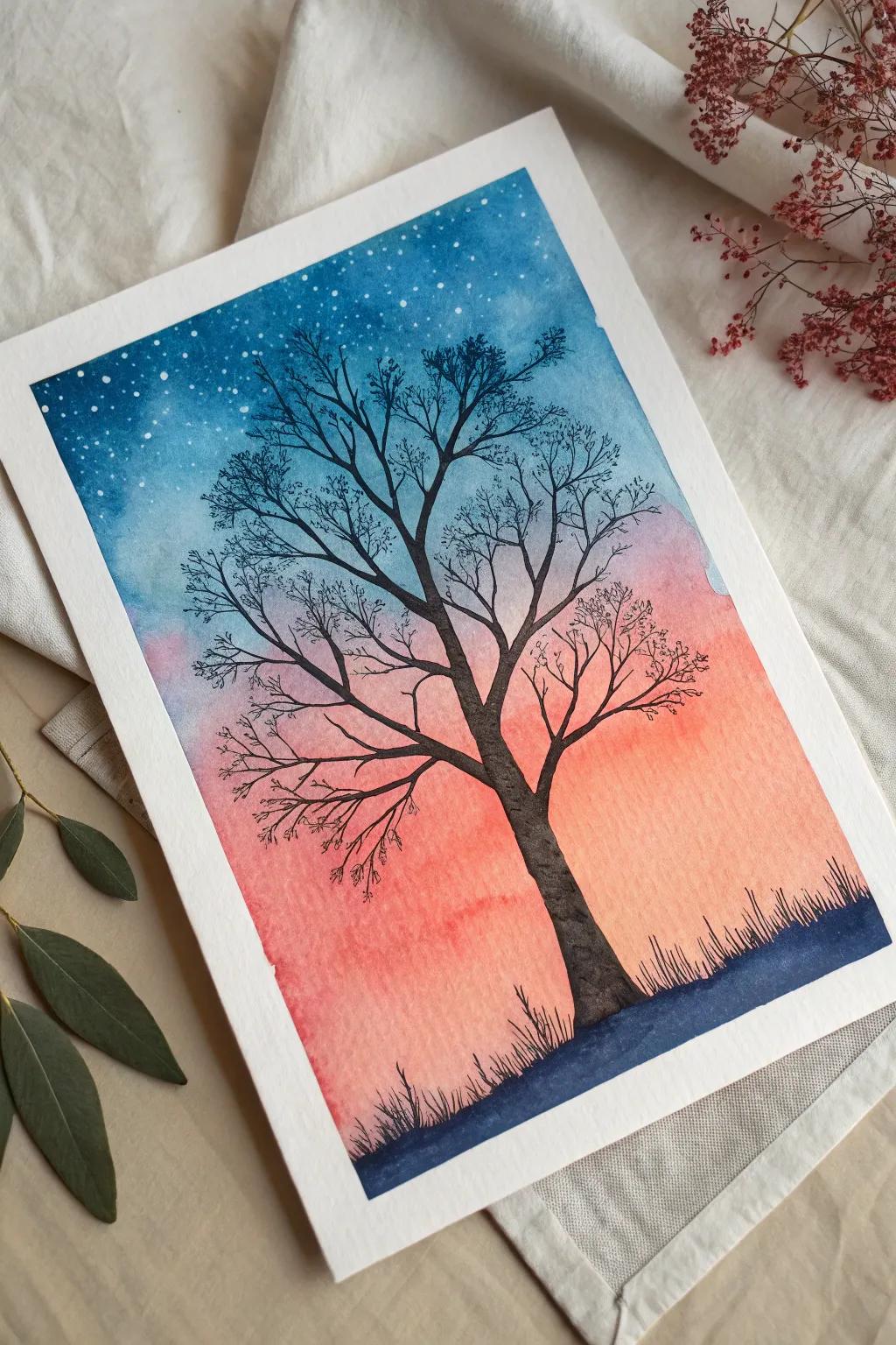Embrace the beauty of simplicity with this stunning watercolor silhouette art.
