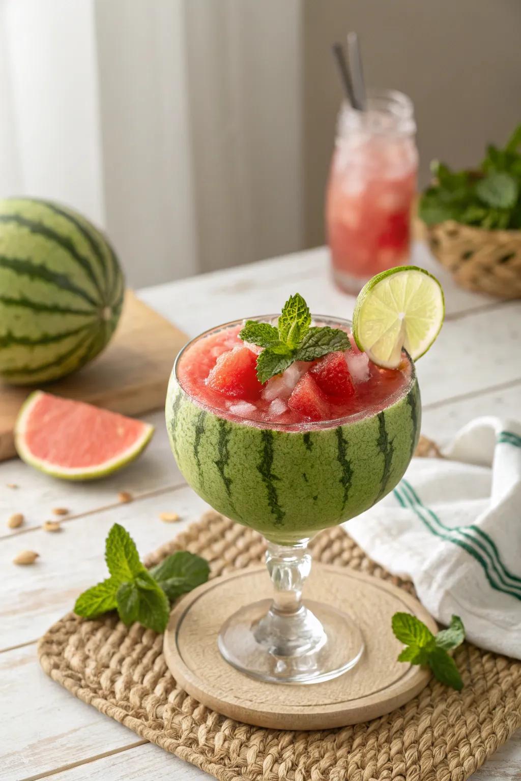 Sip summer in style with a boho-chic watermelon cocktail glass. 🍉✨