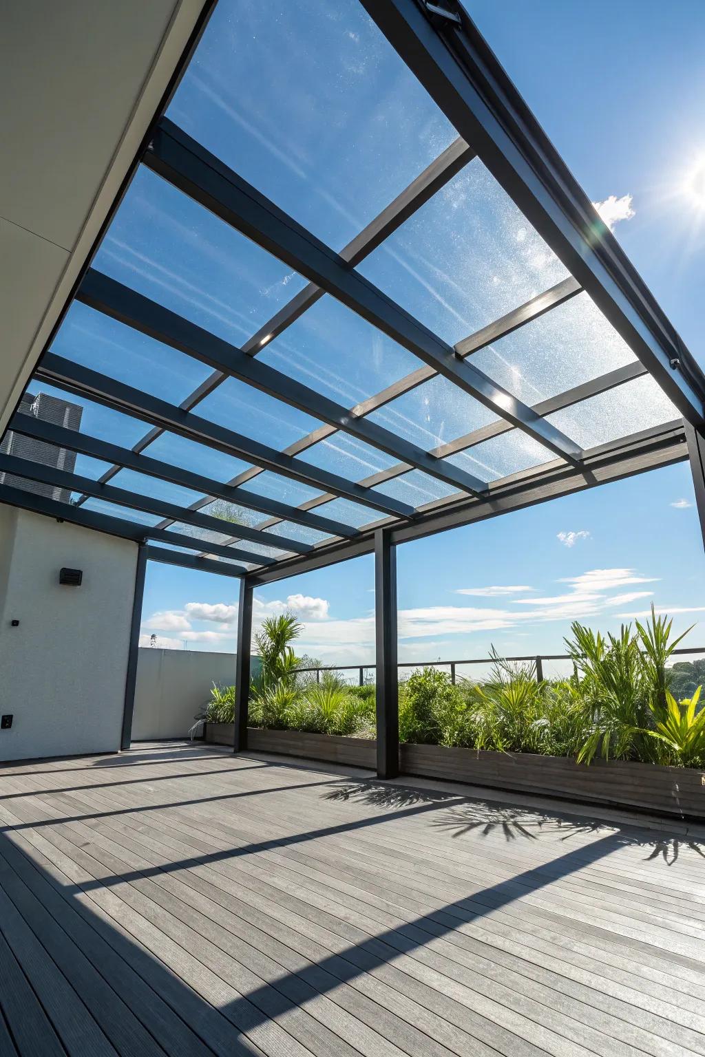 Elevate your outdoor space with the timeless elegance of a glass pergola roof.