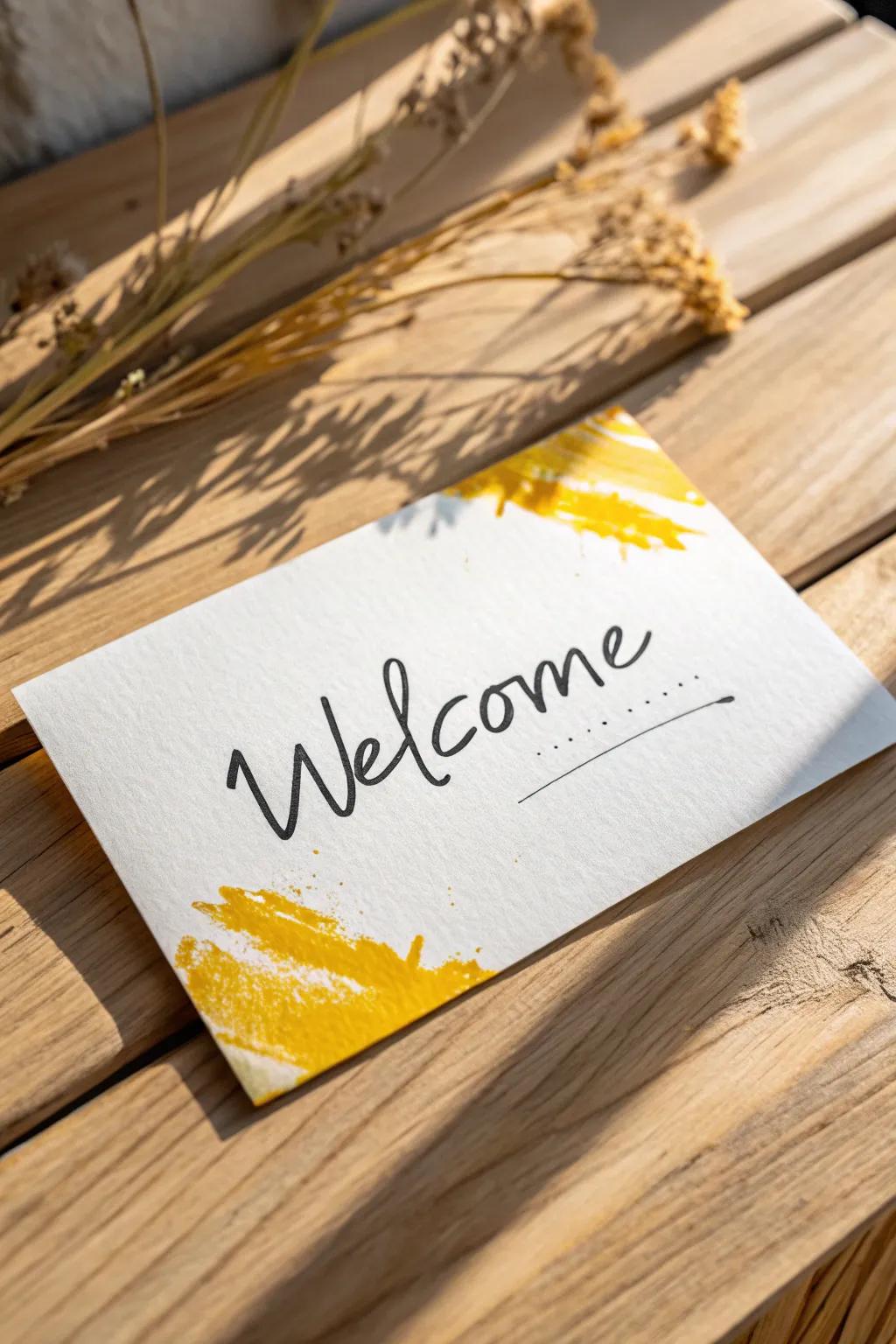 Send a splash of sunshine with this minimalist welcome card.
