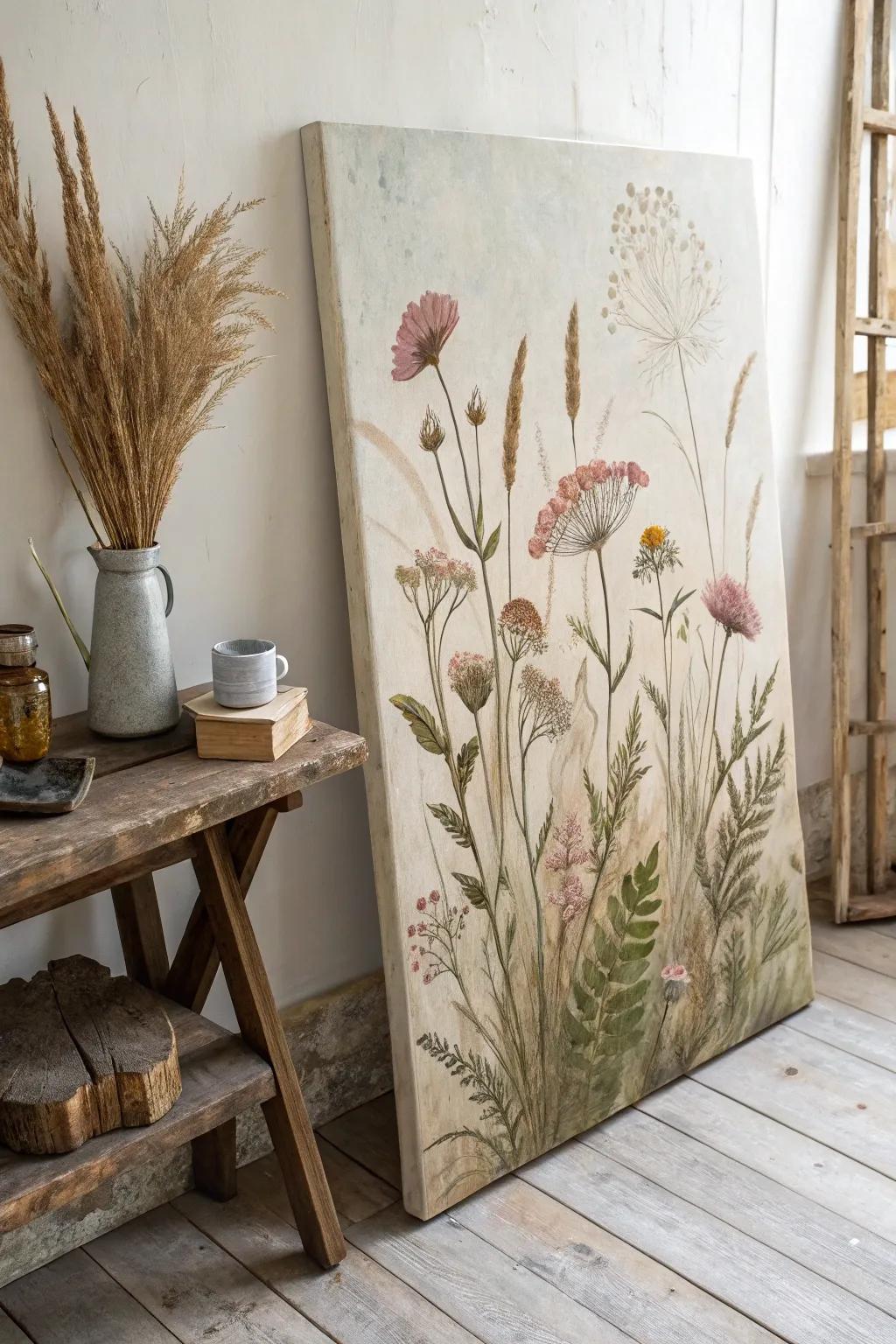 Embrace the past with vintage wildflower art, where muted hues and soft edges create nostalgic charm.