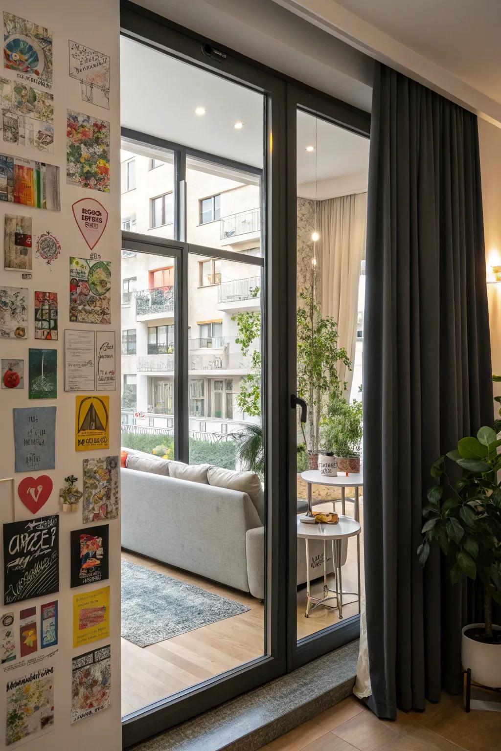 Mixed media clings create an artistic display.
