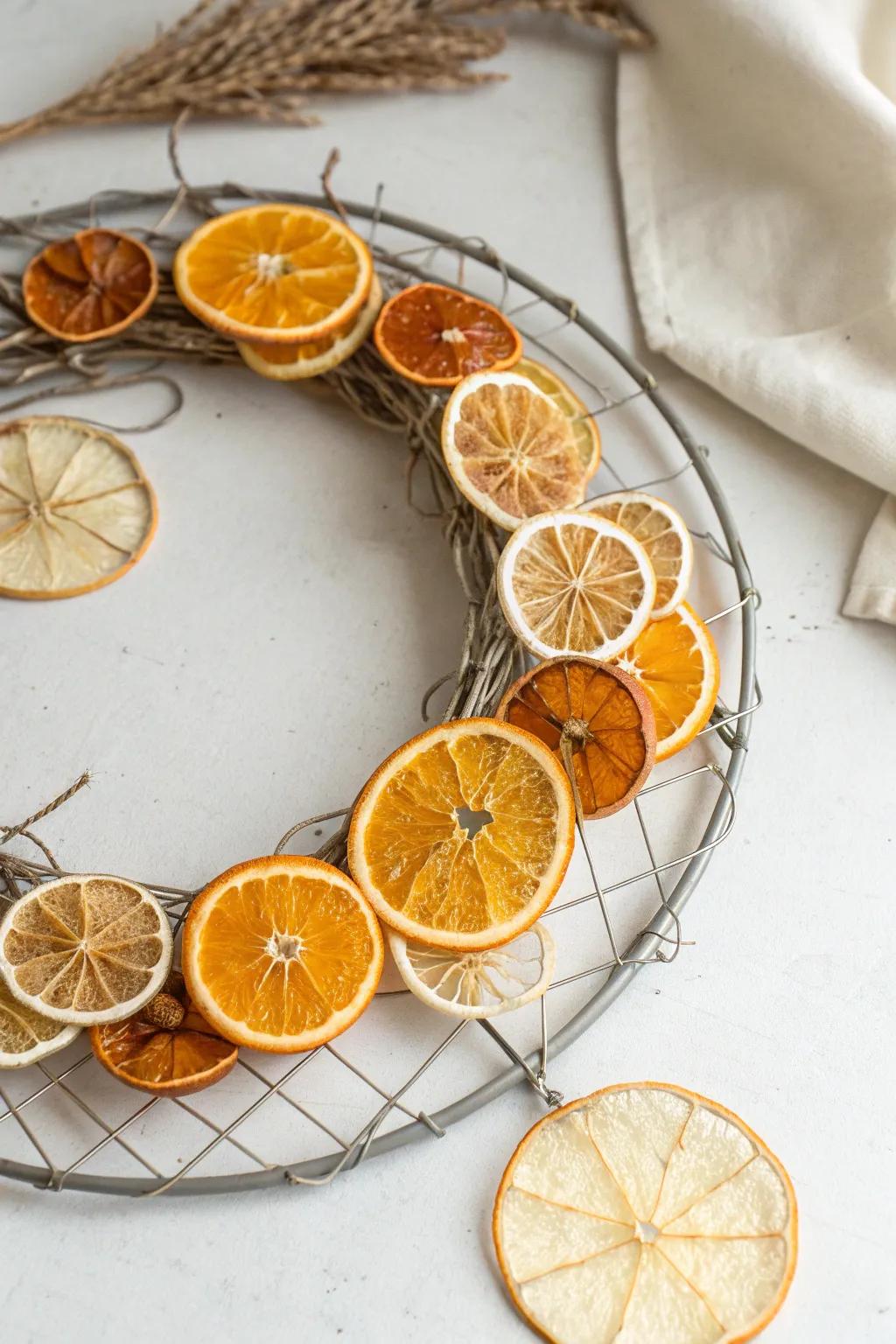 Embrace Fruity Freshness: Elevate your space with a citrus-infused wreath that captivates the senses.
