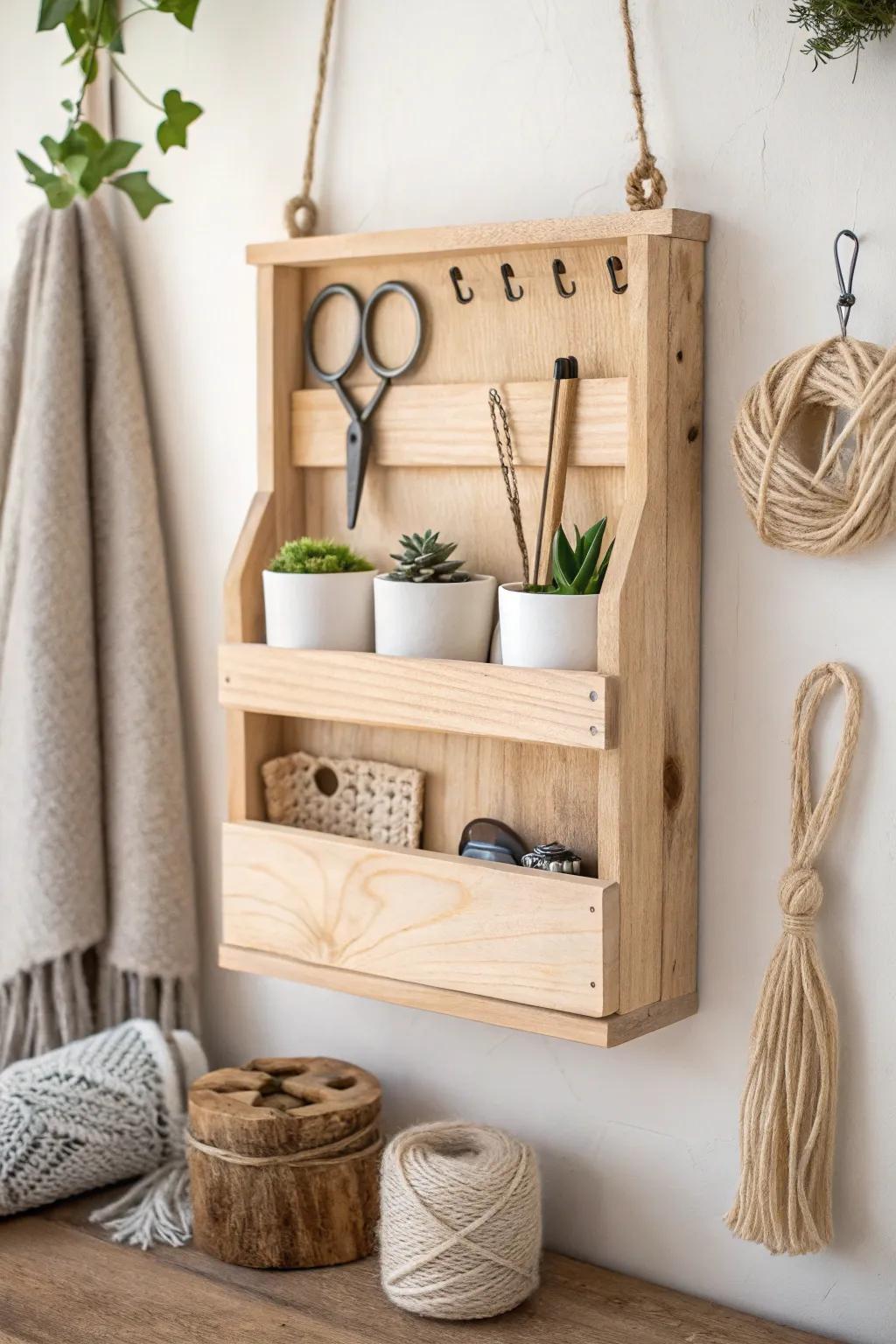 Elevate your space with this elegant wooden wall organizer, where simplicity meets natural beauty.