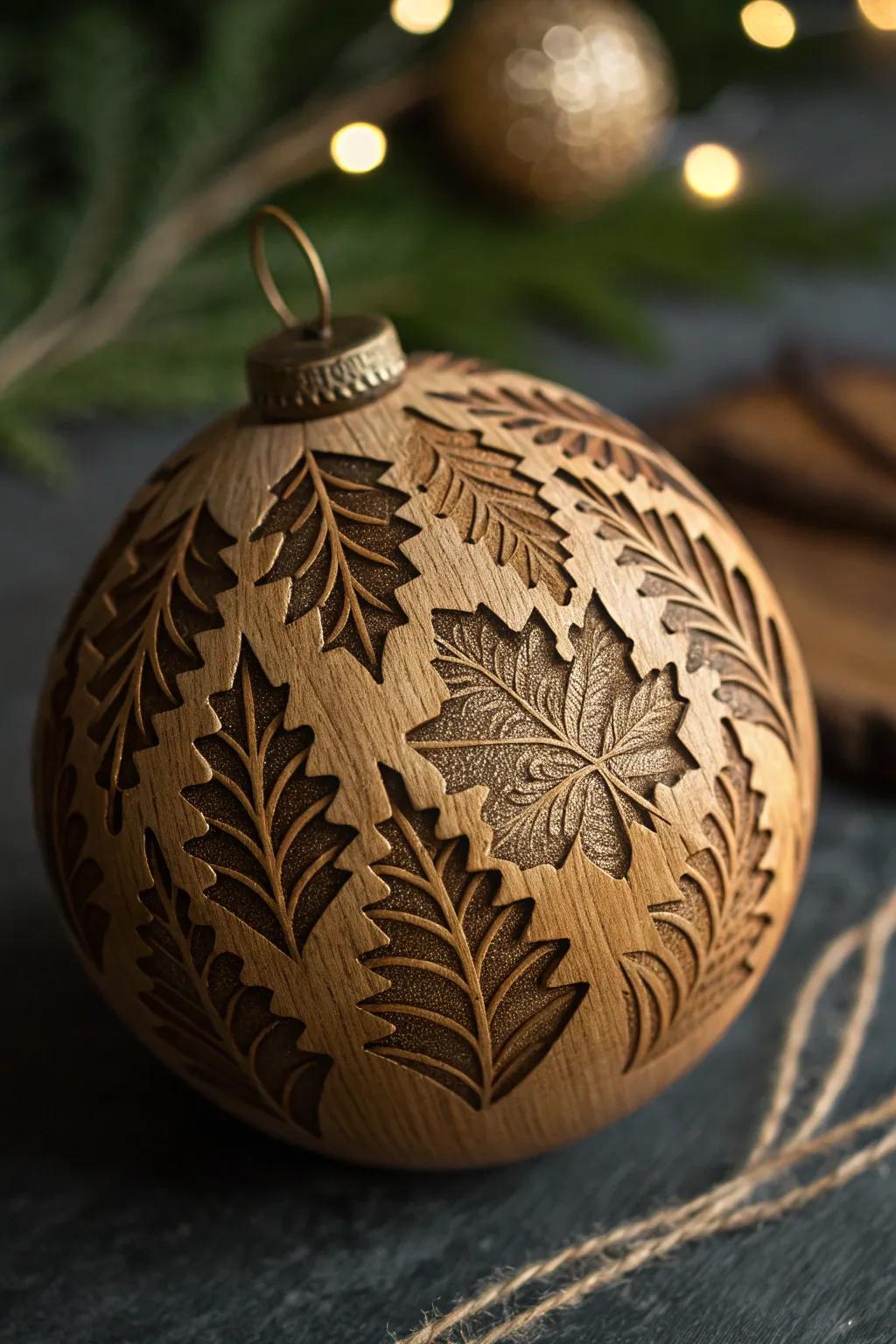 Celebrate the beauty of nature with these exquisite leaf-impressed wooden ornaments.