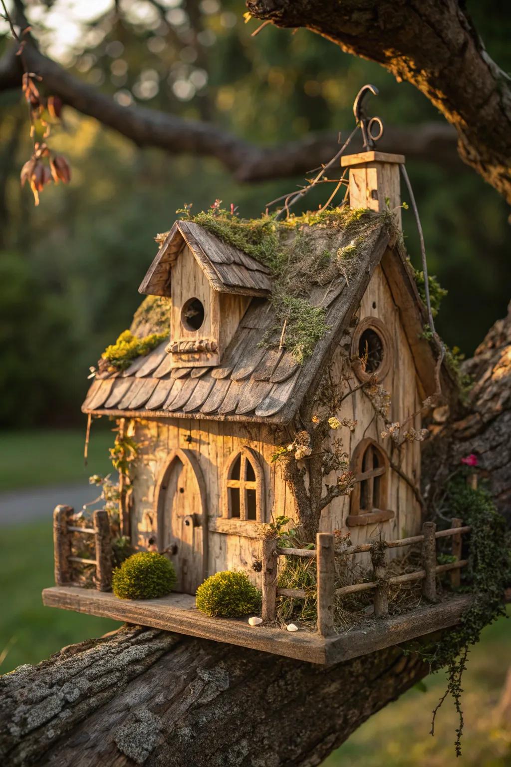 Bring enchantment to your garden with this charming, hand-crafted birdhouse.