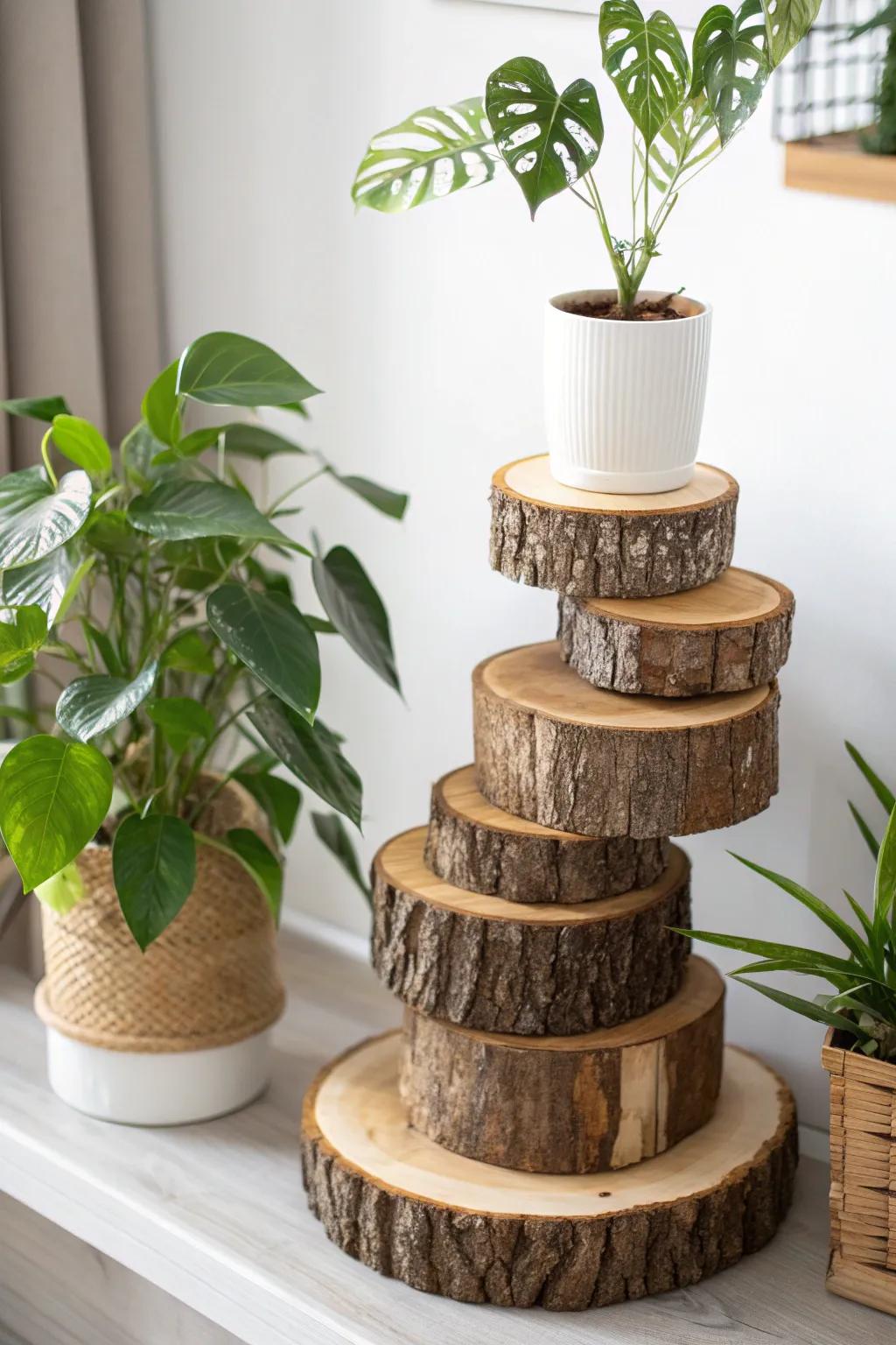 Embrace simplicity and nature with this elegant wood slice plant stand, the perfect blend of Scandinavian minimalism and Boho charm.