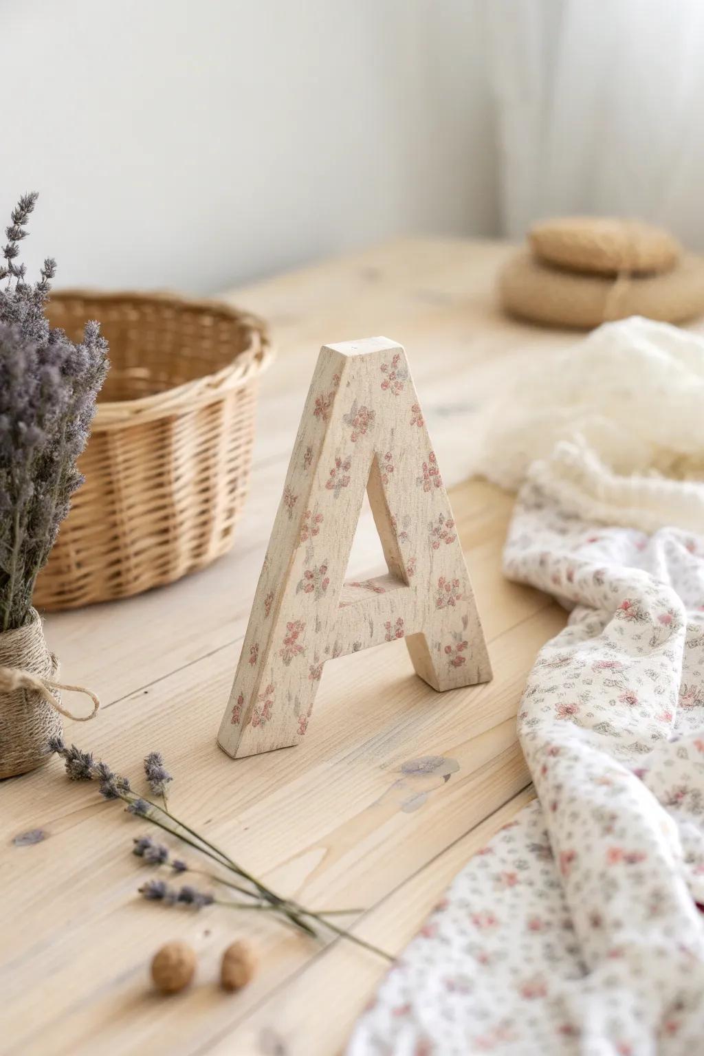 Elevate your decor with charming fabric-covered letters. Perfect for adding a personal touch to any room.
