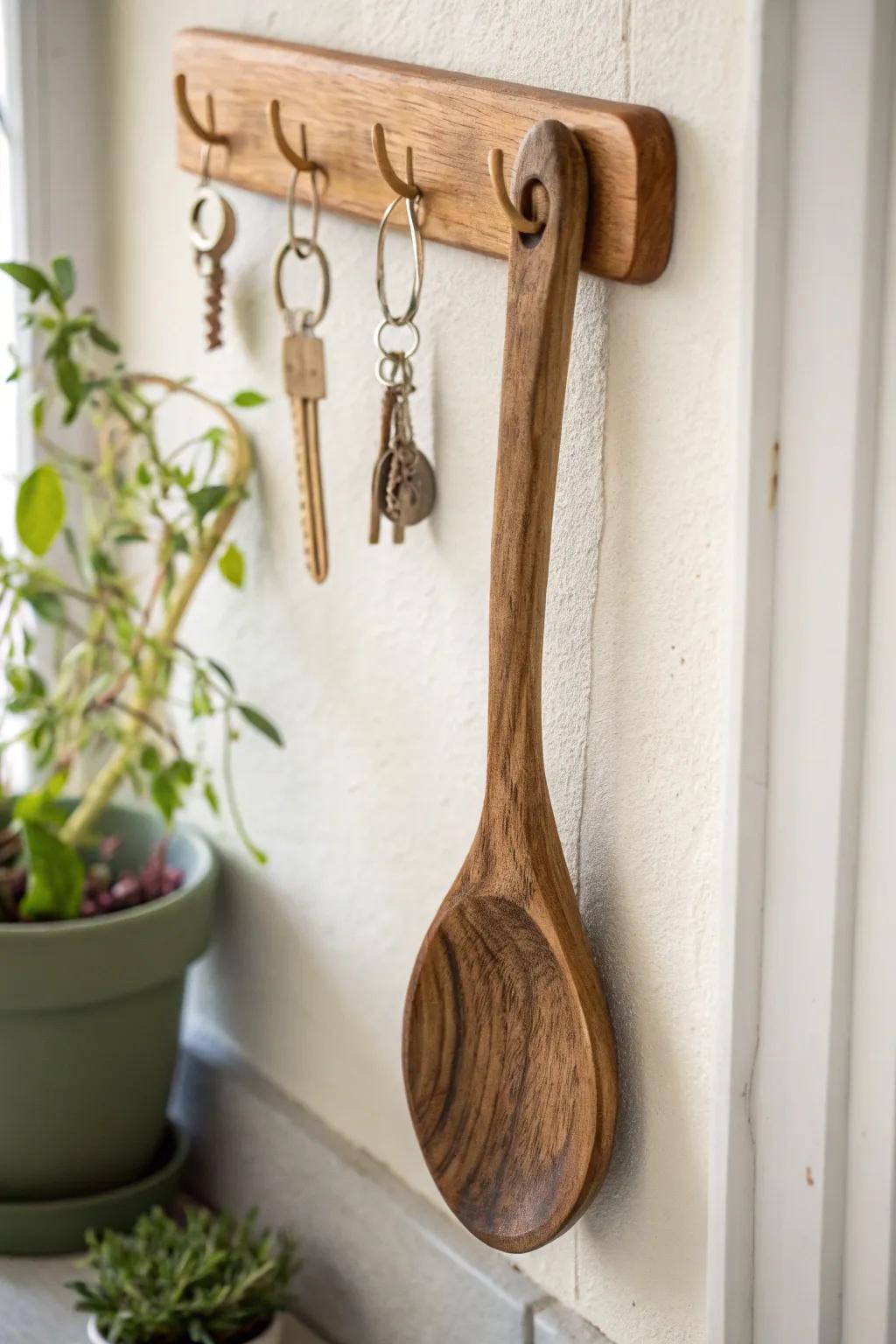 Elevate your entryway with this chic wooden spoon key holder that blends simplicity with style.