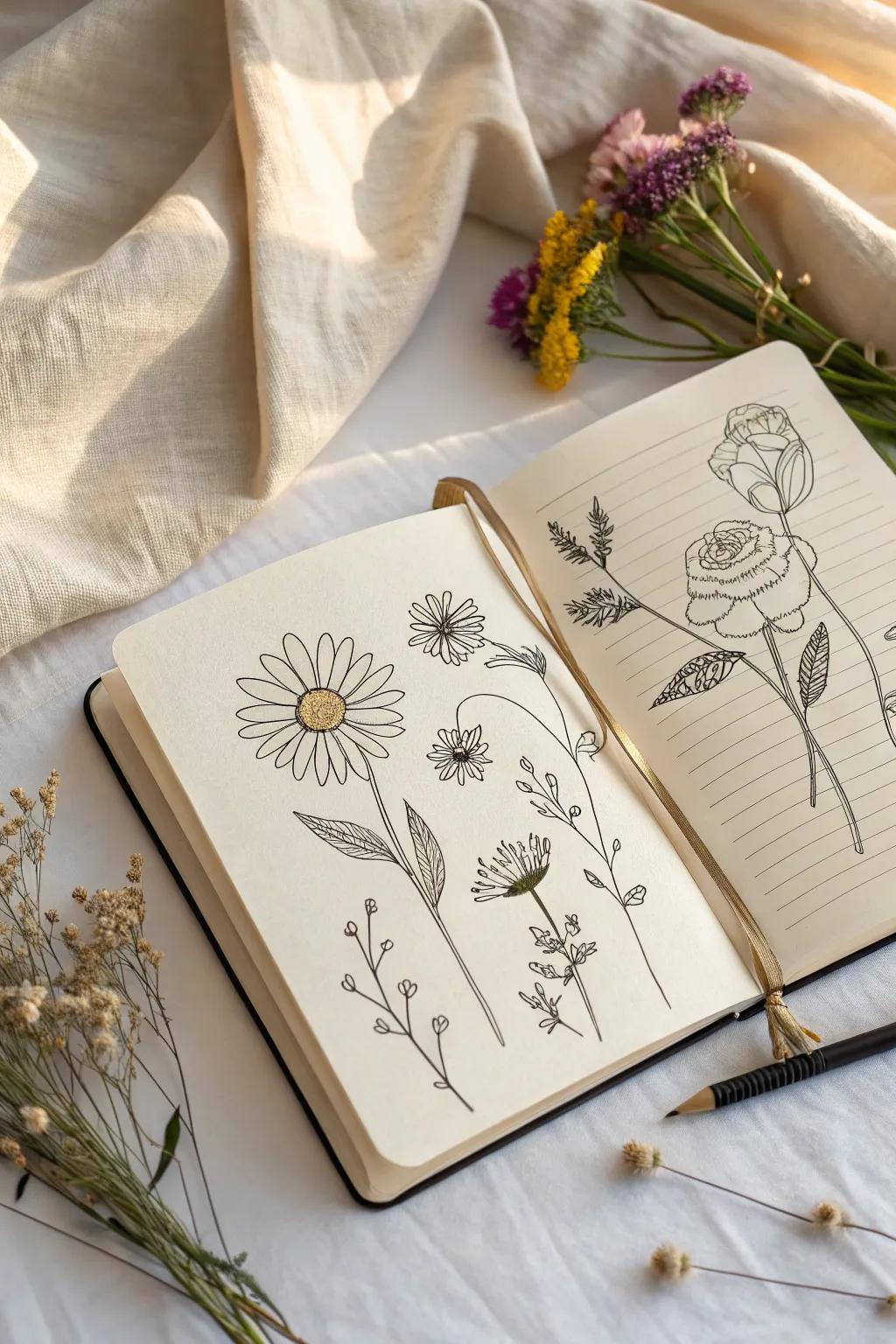 Let your creativity blossom with these charming floral doodles. 🌸✨ #FloralFantasy #CreativeJournaling
