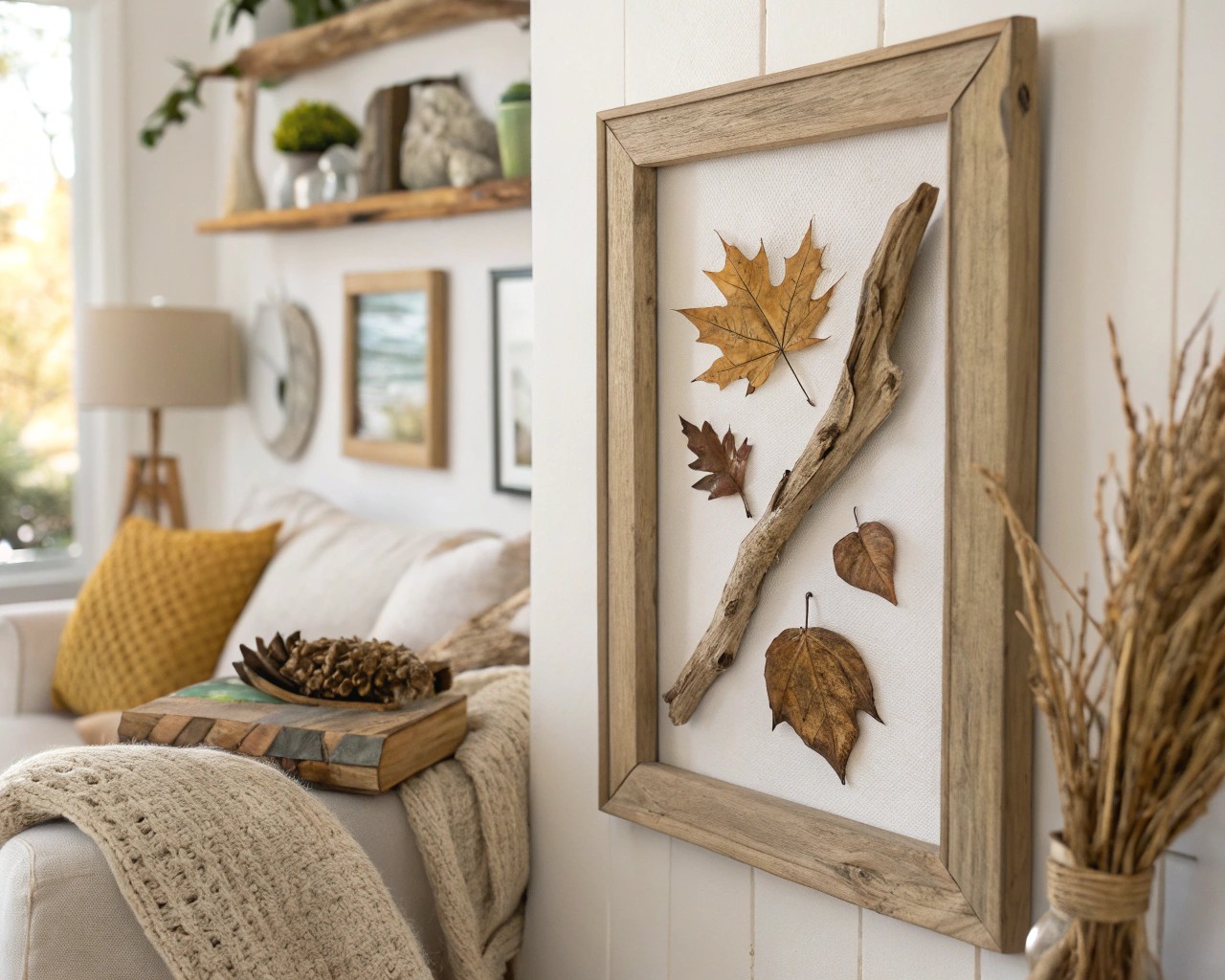 Framing found objects like driftwood and leaves preserves moments and enhances your daily visual landscape.