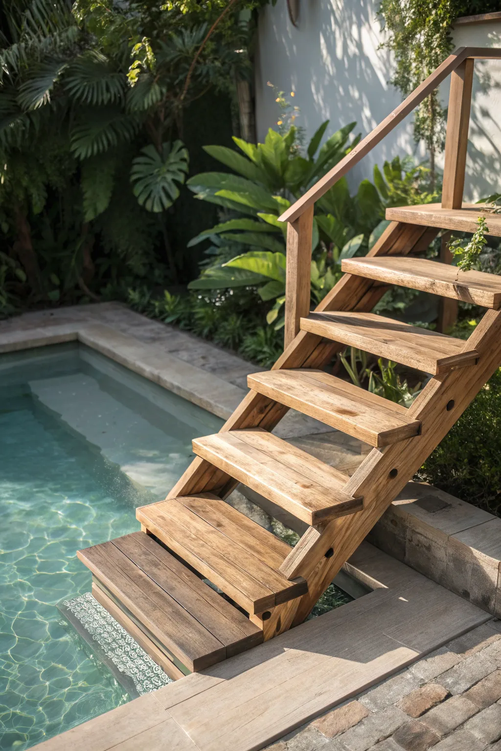 15+ Stylish Wooden Pool Steps Ideas